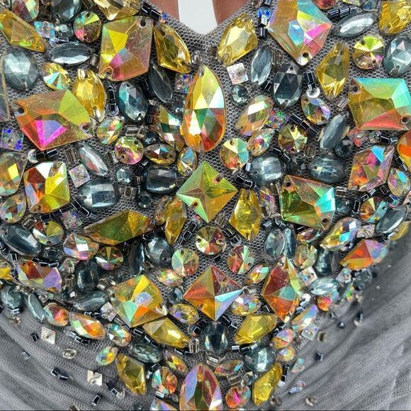 Jovani Pewter Beaded Strapless Prom Gala Pageant Mermaid Evening Gown Size 0 - Picture 6 of 17